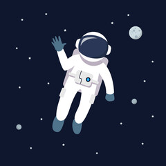Astronaut man floating in space. star and planets on galaxy background