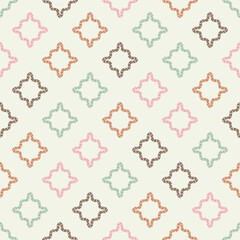 Mosaic with geometric shapes. Seamless pattern. Design with manual hatching. Textile. Ethnic boho ornament. Vector illustration for web design or print.