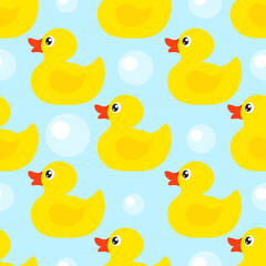 Yellow rubber duck.  Seamless pattern. Texture for fabric, wrapping, wallpaper. Decorative print.Vector illustration