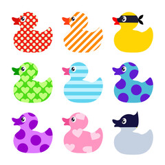 Color rubber duck. Vector set