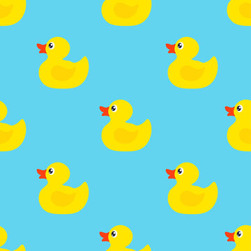 Yellow rubber duck.  Seamless pattern. Texture for fabric, wrapping, wallpaper. Decorative print.Vector illustration
