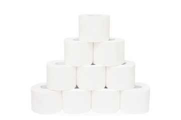 Toilet paper pyramid isolated on white background