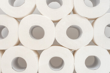 Rolls of toilet paper on white background. Close up