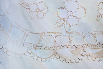 Beige lace gentle background. Hand painted weathered canvas surface. Pastel color texture. Vintage neutral wallpaper.