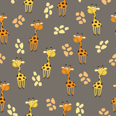 Seamless African pattern with cartoon giraffes. Vector print for kids