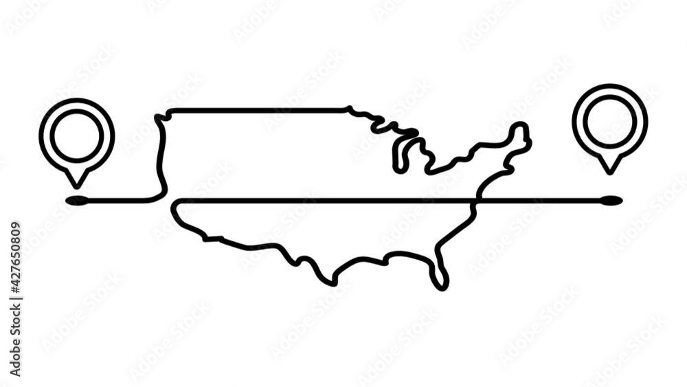 Poster location usa pin animation. 2d animation gps pointing pin icon with us america map for pointing the 
