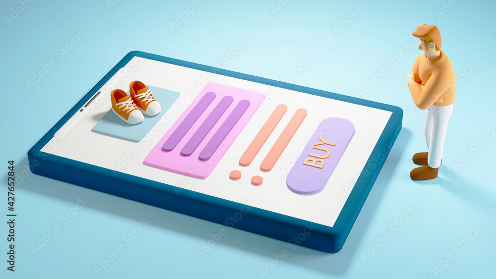 Aufkleber 3d render of man and mobile. business online and e-commerce on web shopping concept. secure online p