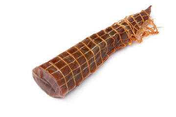 Piece of  cold smoked Albacore tuna isolated on white background  