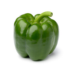 Single fresh green bell pepper isolated on white background 