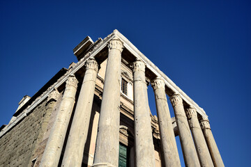 Naklejka premium ancient temple of Antoninus and Faustina transformed into a church - church of San Lorenzo in Miranda - Roman Forum, Rome, Lazio, Italy, Europe