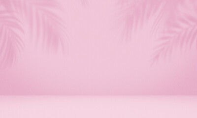 Empty palm shadow pink color texture pattern cement wall background.