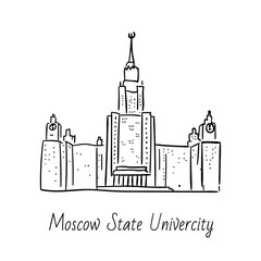 Obraz premium Hand drawn doodle sketch of Moscow landmarks. Lomonosov Moscow State Univercity. black line on white background