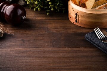 empty table set on wooden background