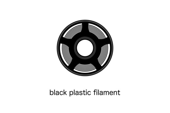 Spool of black plastic filament for 3D printing vector isolated on white background