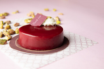 thank you cake. stawberry pistachio cake. gift cake to thank some one, concept, thank you, mothersday, birthday