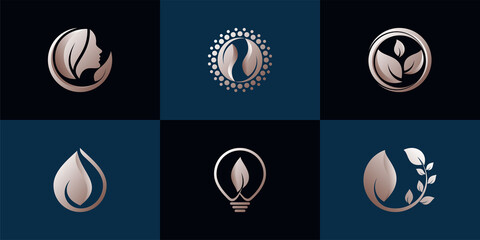 Fototapeta premium Set of nature logo with gradient style color. Elegant logo design template. Premium Vector
