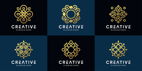 Set of ornament logo with golden style color. Elegant logo design template. Premium Vector