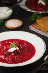 A plate with Ukrainian national dish - borsch