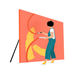 The girl paints an abstract picture. Contemporary art concept. Vector illustration of young creative woman