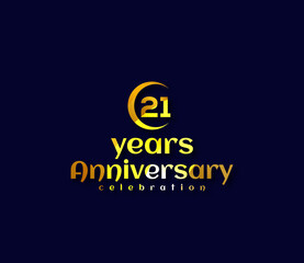21 Year Anniversary, Festival on a holiday occasion, Gold Colors Design, Banners, Posters, Card Material, for