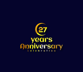 27 Year Anniversary, Festival on a holiday occasion, Gold Colors Design, Banners, Posters, Card Material, for