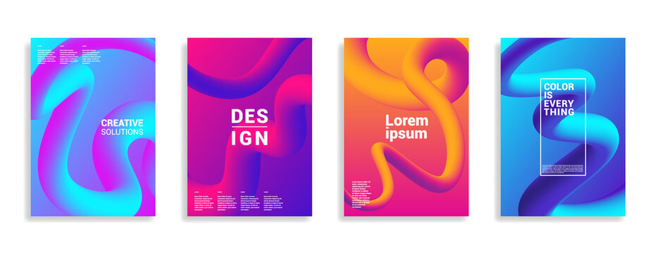 Minimal abstract gradient covers. Geometric future template for flyer, poster, brochure and invitation. Minimalistic colorful cover. Four isolated tentacle posters.