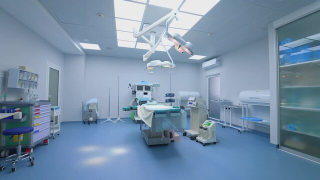 Modern equipment in operating room. Equipment and medical devices in hybrid operating room