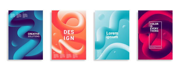Minimal abstract gradient covers. Geometric future template for flyer, poster, brochure and invitation. Minimalistic colorful cover. Four isolated tentacle posters.