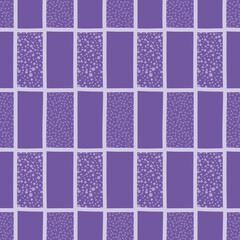 Purple polka dot repeat pattern design. Mesh vector illustration with doodle rectangles.