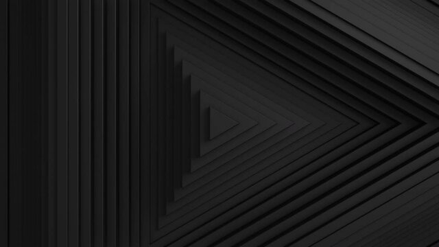 The play symbol. Abstract triangle pattern with offset effect. Animation of black pure triangular rings . Abstract background for a business presentation. Seamless loop 4k 3d rendering.