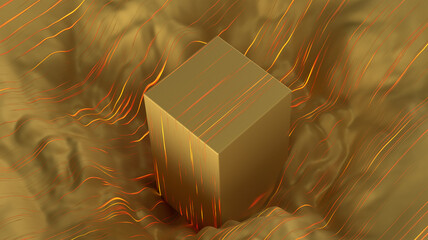 3d rendering of a surface with gold metal cube