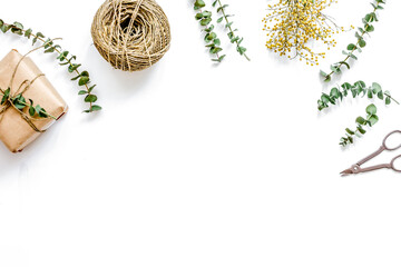 holiday concept with gift on white background top view space for text