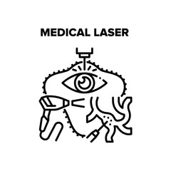 Medical Laser Vector Icon Concept. Medical Laser Hospital Professional Equipment For Correction Human Eye Vision, Epilation Or Cholesterol Treatment. Medicine Electronic Equipment Black Illustration
