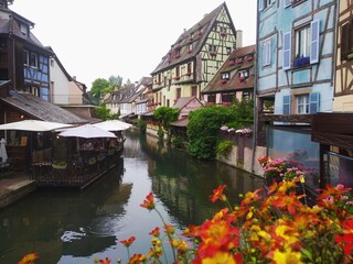 The picturesque streets of Colmar, Alsace with its typical colorful houses. Colmar little Venice. France. 