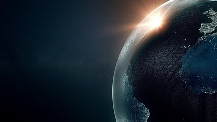 global digital world, abstract 3D rendering of globe of earth in space with digital effect and computer generated effects.