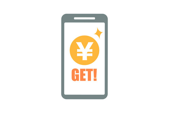 スマホ　お金ゲット　ベクターイラスト