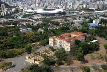 Fototapeta na wymiar Rio de Janeiro, November 11, 2014. Aerial photograph of the National Museum, historical place where the Portuguese Royal Family lived when it came to Brazil, located in the Sao Cristovao neighborhood,