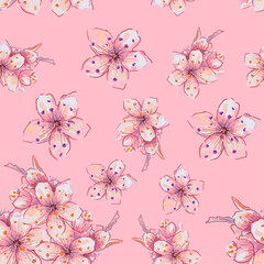 Hand drawn flowers Sakura seamless pattern. vector design for fashion, fabric, wallpaper and all prints on background earth tone color.