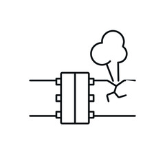 Gas leak from pipe linear icon. Plumbing. Thin line customizable illustration. Contour symbol. Vector isolated outline drawing. Editable stroke