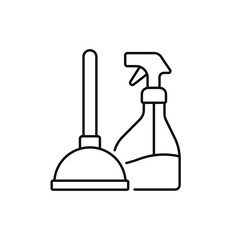 Disinfectant and plunger linear icon. Plumbing. Thin line customizable illustration. Contour symbol. Vector isolated outline drawing. Editable stroke