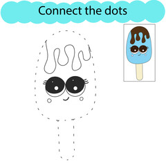 Set connect the dots and draw ice cream from a cartoon. Educational game for children. Vector illustration