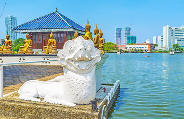 The white lion in Seema Malaka Temple of Colombo, Sri Lanka