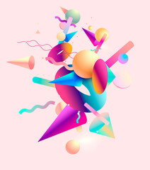 Bright colorful geometric shapes. Abstract modern composition.