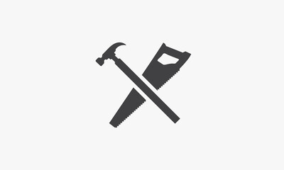 hand saw hammer croossed icon design flat vector. isolated on white background.