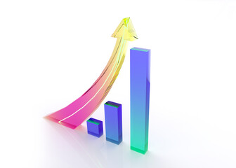 Arrows technology glass for banner statistics and business system. Modern concept of future from commerce technology. Analysis and server operations.Development business. 3D Render Illustration.
