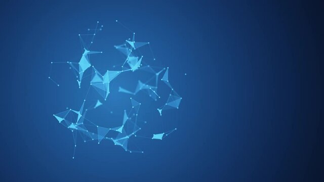 The polygonal ball is transformed, distorted. Display lines, points, edges, faces. Blue background.4K. The motion design. A looped roller. HD