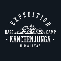 Kangchenjunga, Himalayas Badge design. Expedition Base camp vector design. College style Apparel illustration.