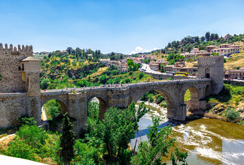 Fototapeta na wymiar San Martin's Bridge (Puente San Martin).Toledo, Castilla - La Mancha, Spain.