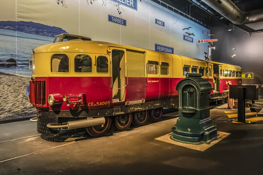 City of the Train or Train City (Cite du Train) - one of ten largest (50,000 sqm) railway museums in the world: museum showcase thousands of railway objects. Mulhouse, France. October 29, 2020.