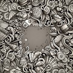 Cartoon hand-drawn doodles Japan food frame